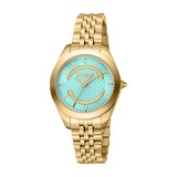 Just Cavalli Women's Gold Color Watch with Turquoise Dial and Gold Color Metal Bracelet