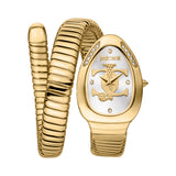 Just Cavalli Snake Shape Women's Gold Watch with Silver Dial and Gold Metal Bracelet