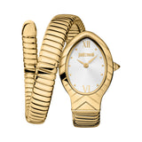 Just Cavalli Snake Shape Women's Watch - Gold Color Case Silver Dial Metal Bracelet