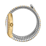 Just Cavalli Snake Shape Women's Watch - Gold Color Case, White MOP Dial, Two Tone Silver & Gold Color Bracelet
