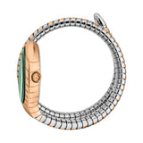 Just Cavalli Snake Shape Women's Watch - Rose Gold Color Case, Dark Green Dial, Two Tone Silver & Rose Gold Color Bracelet