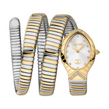 Just Cavalli Snake Shape Women's Watch - Gold Color Case, Silver Dial, Two Tone Bracelet