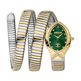Just Cavalli Snake Shape Women's  Gold Color Watch Dark Green Dial And Two Tone Silver & Gold Color Metal Bracelet