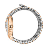 Just Cavalli Snake Shape Women's Watch - Rose Gold Color Case, Two Tone Bracelet, Silver Dial