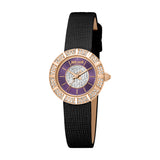 Just Cavalli Women's Rose Gold Case with Purple Dial and Black Leather Strap Watch