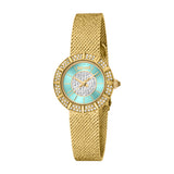 Just Cavalli Women's Gold Color Mesh Watch with Turquoise Dial
