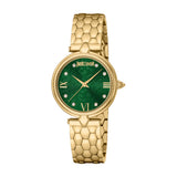 Just Cavalli Women's Gold Tone Watch with Dark Green Dial and Gold Metal Bracelet