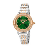 Just Cavalli Women's Two Tone Silver & Rose Gold Watch with Dark Green Dial