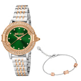 Just Cavalli Women's Two Tone Silver & Rose Gold Watch with Dark Green Dial