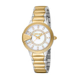 Just Cavalli Women's Two Tone Silver & Gold Color Watch with White MOP Dial and Metal Bracelet