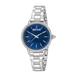 Just Cavalli Women's Silver Watch with Dark Blue Dial and Stainless Steel Metal Bracelet
