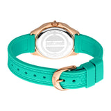 Just Cavalli Women's Rose Gold Watch with Turquoise Dial and Silicone Strap