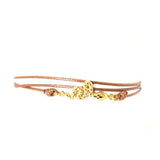 Just Cavalli Brown String Braclet With Ip Gold Snake Design