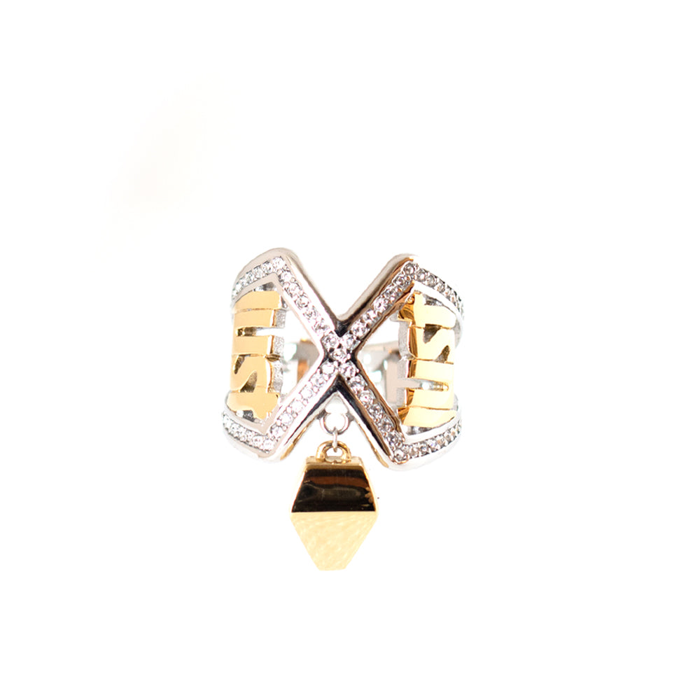 Just Cavalli Ring & Ip Gold With Just Logo Both Side & Snake Head Charm Size 7