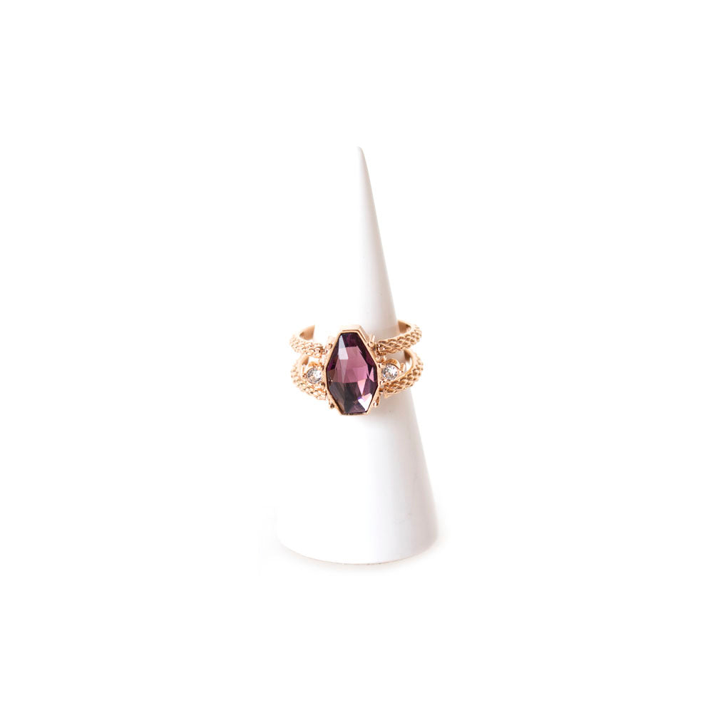 Just Cavalli Ring Ip Rose Gold Two Hole With Purple Snake Head Shape CutÂ Stone