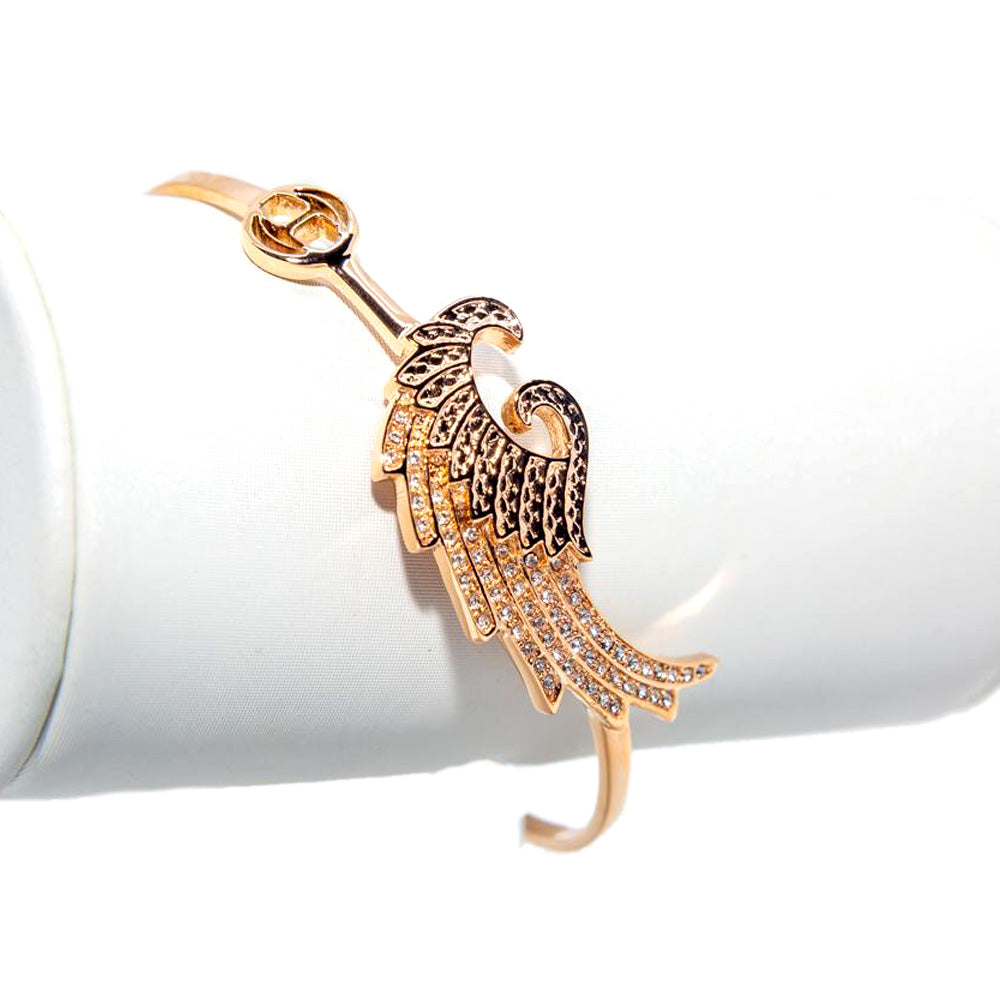 Just Cavalli Bangle Ip Rose Gold Open Style With Angel Wing & Jc Logo