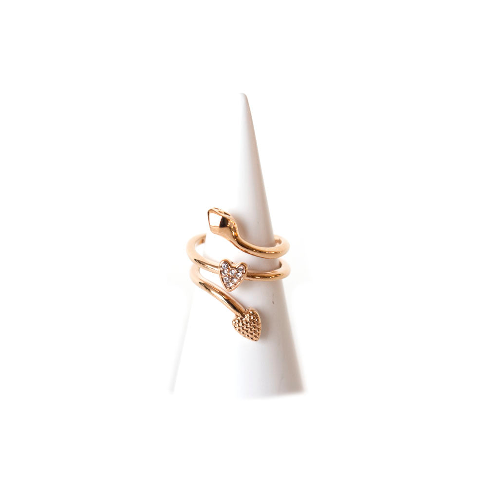 Just Cavalli Ring Ip Rose Gold Spiral Style With Heart & Snake Head