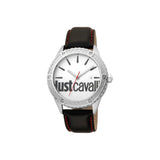 ساعة جست كافالي رجالية  مع مينا بيضاء وحزام جلدي اسود