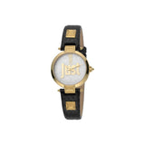 Just Cavalli Ladies Watch With Sliver Glitters Dial & Black Leather Strap