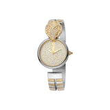 Just Cavalli Ladies Two Tone Watch With Stone On Dial & Open Bracelet