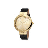 Just Cavalli Ladies Watch Ip Gold Case With Black Leather Strap - Blue Salon