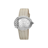 Just Cavalli Ladies Watch Animal Print Dial With Stone Ivory Color Leather Strap