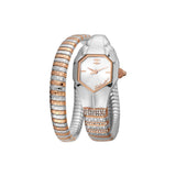 Just Cavalli Ladies Watch Two Tone One Round Snake Style Bracelet With Silver Dial