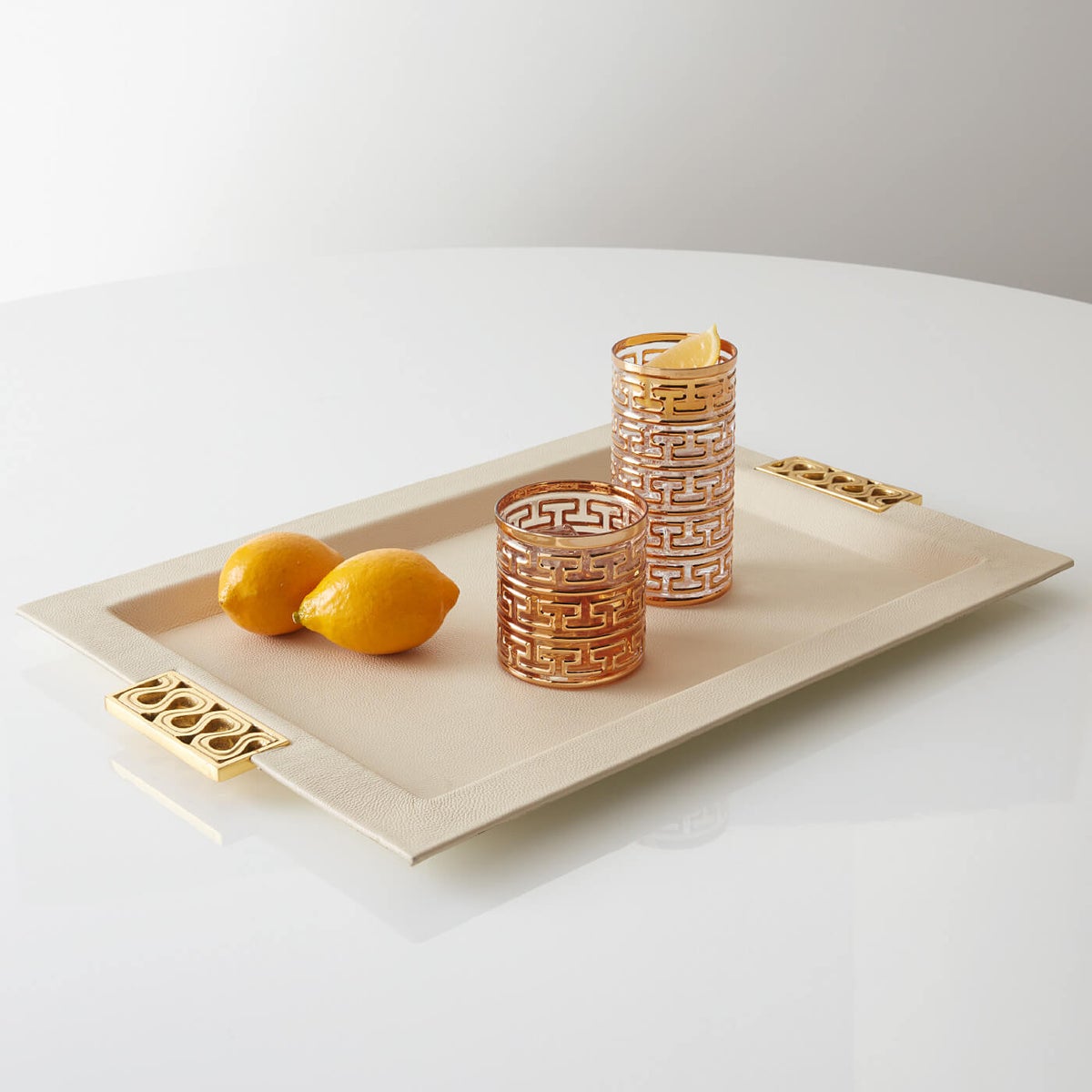 Jonathan Adler Milano Leather Serving Tray Ivory