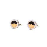 Korloff Cufflink Stainless Steel Silver/Black Resinated Design With Ip Rosegold & Black Mop