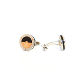 Korloff Cufflink Stainless Steel Silver/Black Resinated Design With Ip Rosegold & Black Mop