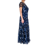 Ml By Monique Lhuillier Floral Embroidered A-Line Gown In Navy Multi