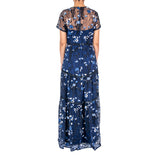 Ml By Monique Lhuillier Floral Embroidered A-Line Gown In Navy Multi