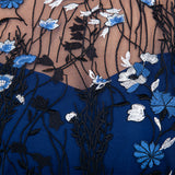 Ml By Monique Lhuillier Floral Embroidered A-Line Gown In Navy Multi