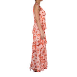 Ml By Monique Lhuillier Floral Chiffon Tiered Maxi Dress In Sienna Foliage