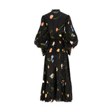 Leo Lin The Fields Print Black Long Dress For Women AW22