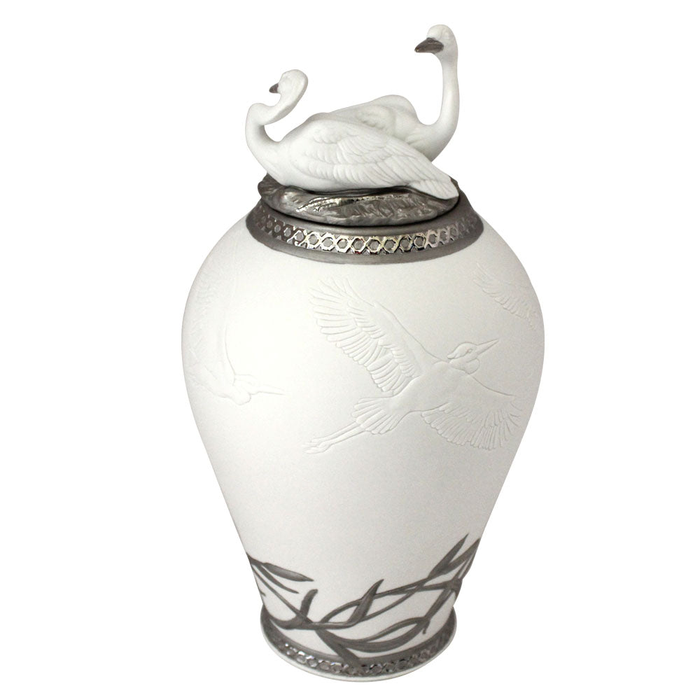 Lladro Herons Realm Covered Vase Silver Lustre