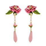 Les Nereides Earrings With Pink Flower Small Bud And Droplet