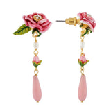 Les Nereides Earrings With Pink Flower Small Bud And Droplet