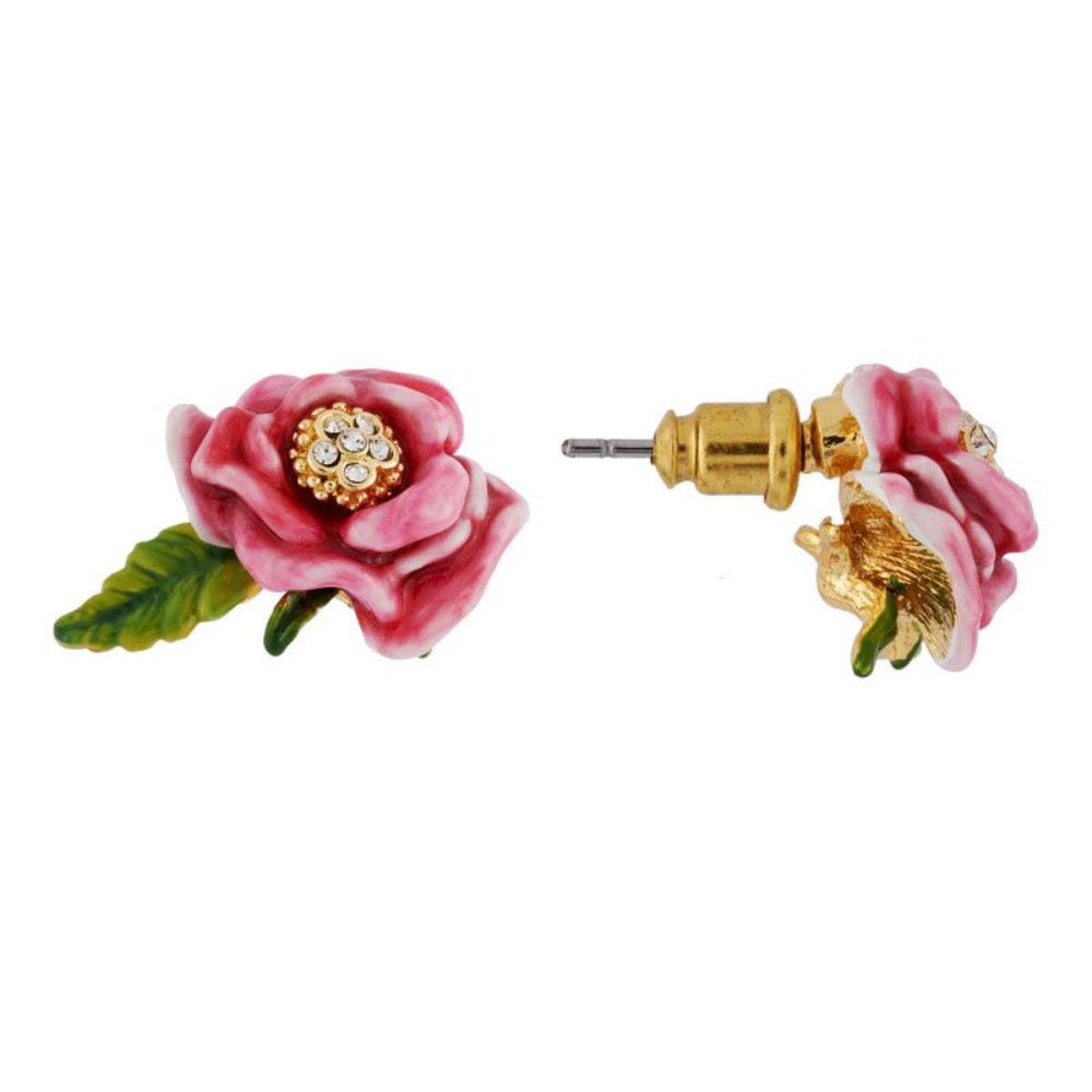 Les Nereides Pink Flower And Leaf Earrings