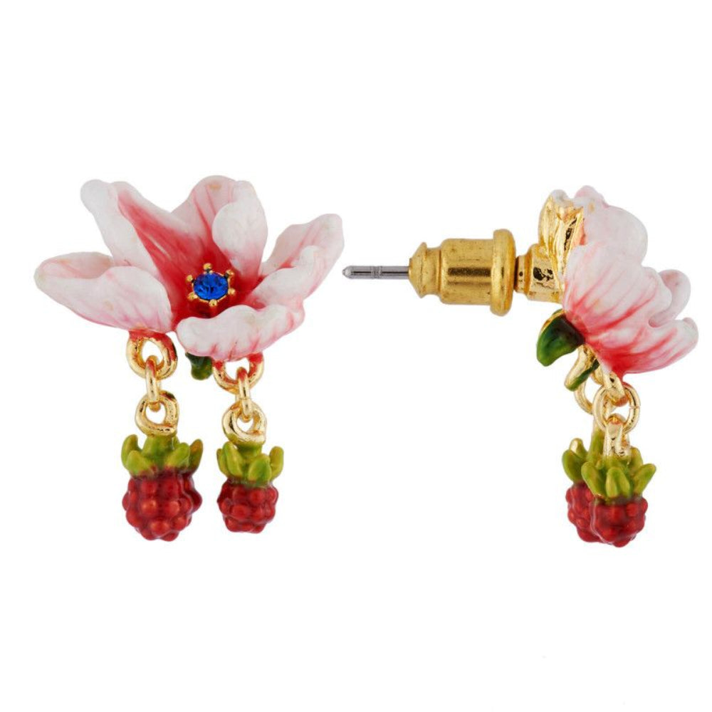 Les Nereides Light Pink Flower And Small Blackberries Earrings