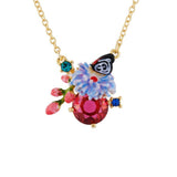 Les Nereides Anemone And Rose Buds On Faceted Crystal Necklace