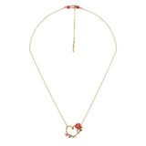 Les Nereides Necklace With Golden Flowers Heart And Pink Roses