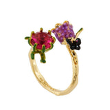 Les Nereides Adjustable Ring With Faceted Crystal And Small Purple Bell - Blue Salon