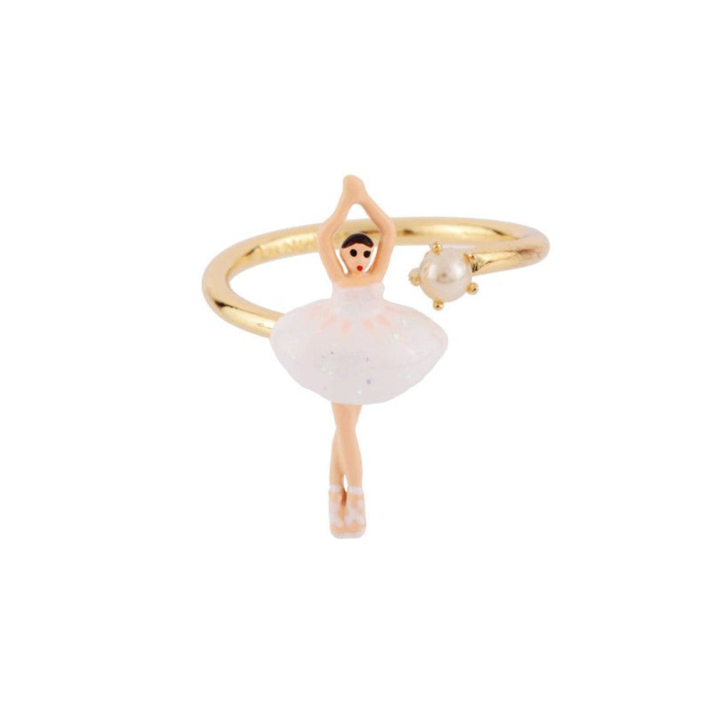 Les Nereides Adjustable Ring With Mini Ballerina In A White Tutu
