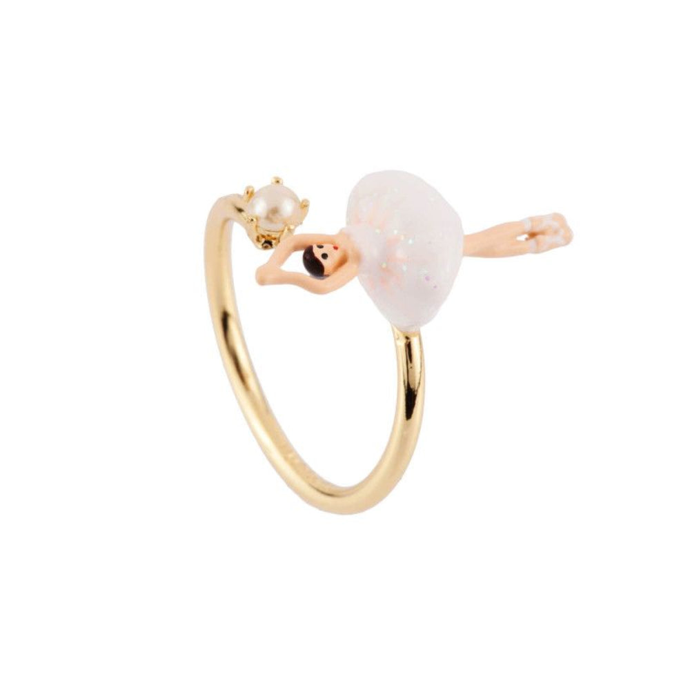 Les Nereides Adjustable Ring With Mini Ballerina In A White Tutu