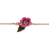 Les Nereides Pink Flower With Rhinestone Pistil Bracelet