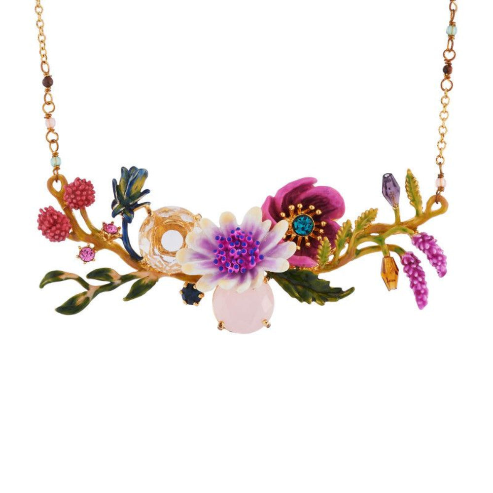 Les Nereides Necklace White And Pink Flowers And Faceted Crystals On Flowering Branches