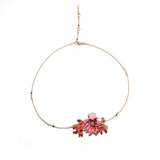 Les Nereides Pink Flower With Golden Pistil On Faceted Crystal Necklace