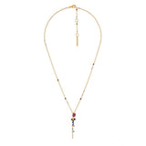 Les Nereides Pink And Black Flower And Rhinestone Cascade Necklace - Blue Salon