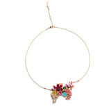 Les Nereides Golden Pink And Spotted Flowers Faceted Glass And Bunch Of Beads Necklace
